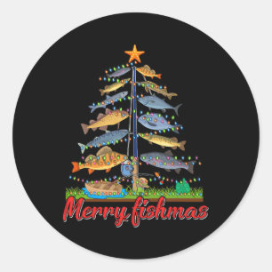 Merry Fishmas Funny Fisher kerstboom Vist Ronde Sticker