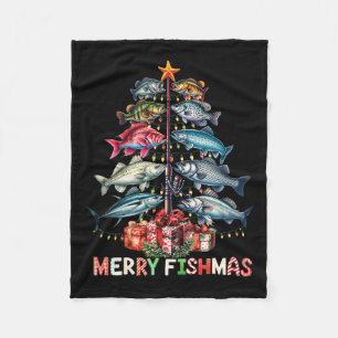 Merry Fishmas Funny-kerstboomverlichting Vist Fleece Deken