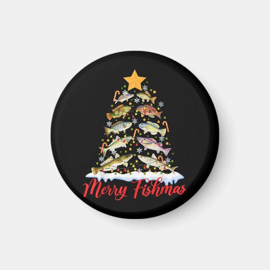 Merry Fishmas Funny Kerstmis Lights Fish Fis Magneet (Voorkant)