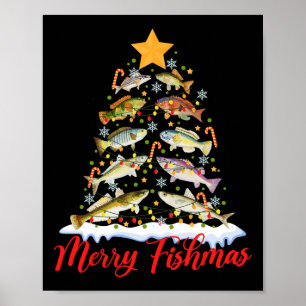 Merry Fishmas Funny Kerstmis Lights Fish Fis Poster