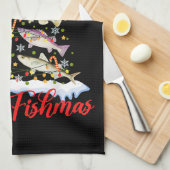 Merry Fishmas Funny Kerstmis Lights Fish Fis Theedoek (Quarter Fold)
