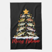 Merry Fishmas Funny Kerstmis Lights Fish Fis Theedoek (Verticaal)