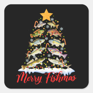 Merry Fishmas Funny Kerstmis Lights Fish Fis Vierkante Sticker