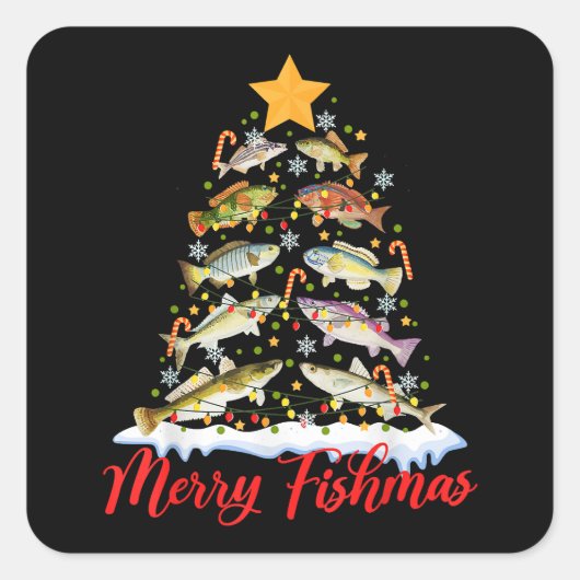 Merry Fishmas Funny Kerstmis Lights Fish Fis Vierkante Sticker (Voorkant)