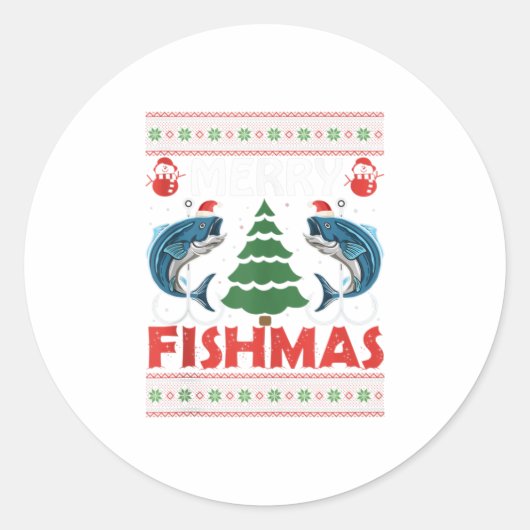Merry Fishmas Funny Vist Kerstmis Ronde Sticker (Voorkant)