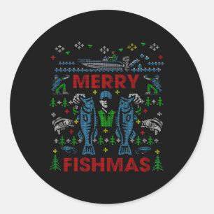 Merry Fishmas Funny Vist Ugly KerstSweater Ronde Sticker