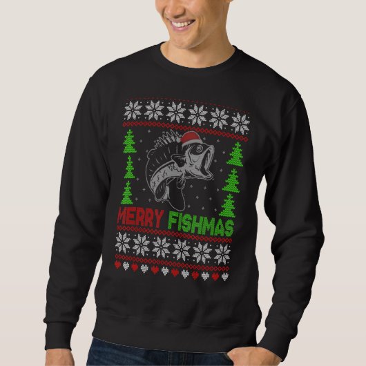 Merry Fishmas laid Sweat de Noël Funny Angler (Devant)