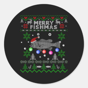 Merry Fishmas lelijk Gevist grote mondbas Ronde Sticker