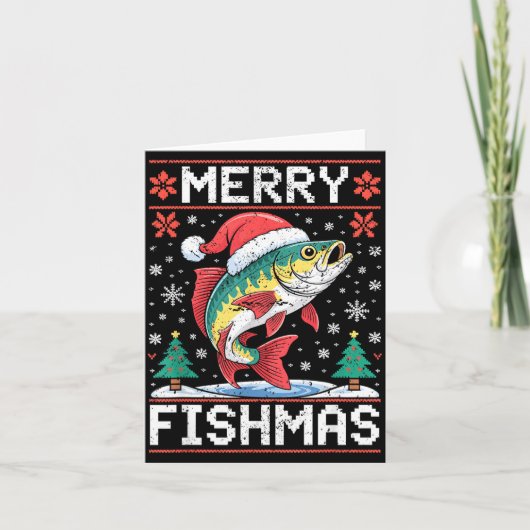 Merry Fishmas Ugly Christmas Sweater Fishing Lover Kaart (Voorkant)