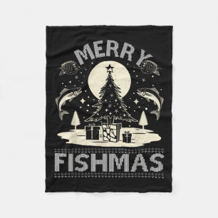 Merry Fishmas Ugly Xmas Sweater - Funny Christmas Fleece Deken