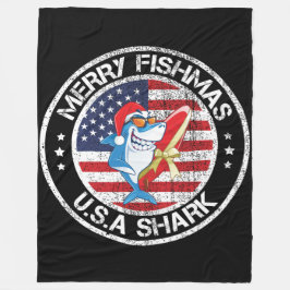 Merry Fishmas USA Flag Grote Witte Haai Fleece Deken