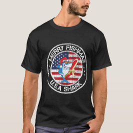 Merry Fishmas USA Flag Grote Witte Haai T-shirt