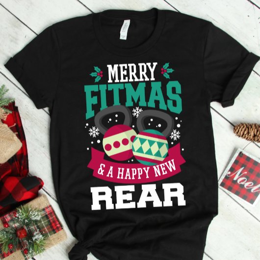 Merry Fitmas en Happy New Rear Gym Kerstmis T-shirt
