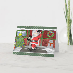 Merry Fitness Santa Dumbells Blank Holiday Kaart