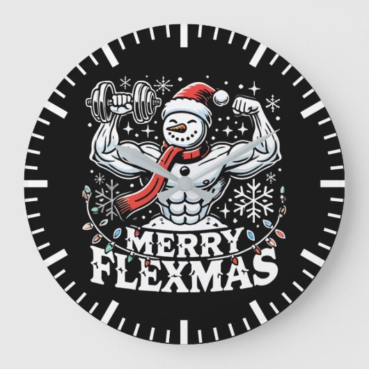 Merry Flexmas - Snowman Flexing Christmas Gym Grote Klok (Voorkant)