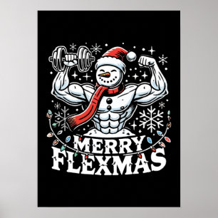 Merry Flexmas - Snowman Flexing Christmas Gym Poster