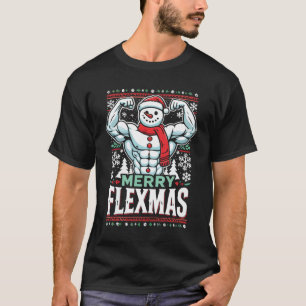 Merry Flexmas - Snowman Flexing Christmas Gym T-shirt