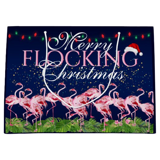 Merry Flocking Kerstroze Flamingo Groot Cadeauzakje (Voorkant)
