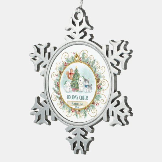 Merry Forest Custom Tin Sneeuwvlok Ornament (Rechts)