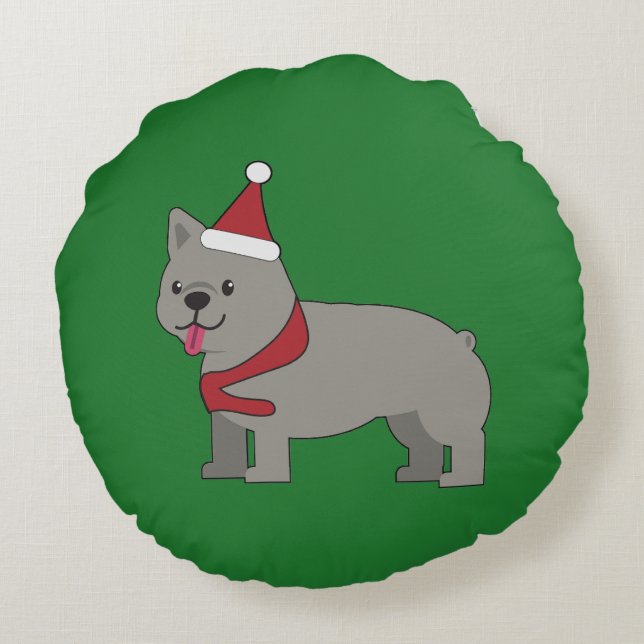 Merry Frenchie Rond Kussen (Achterkant)