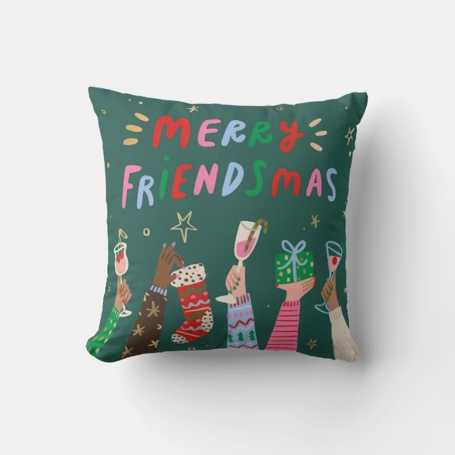 Merry Friendsmas Holiday Throw Pillow Kussen (Voorkant)