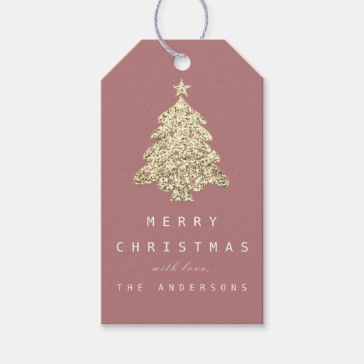 Merry from Holiday Gift Label Gold Kerstmis Roos Cadeaulabel (Voorkant)