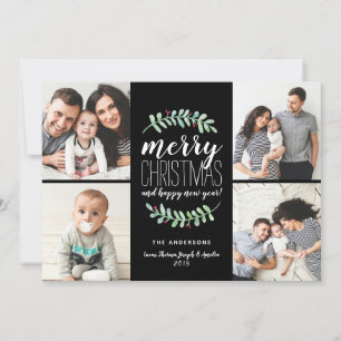 Merry Garland Holiday 4 Photo Collage Card Feestdagenkaart