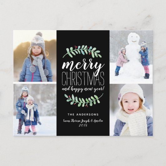 Merry Garland Holiday 4 Photo Collage Carte postal (Devant)