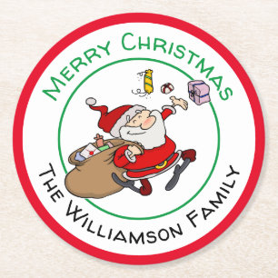 Merry glimlende kerstcadeautjes ronde kartonnen onderzetter