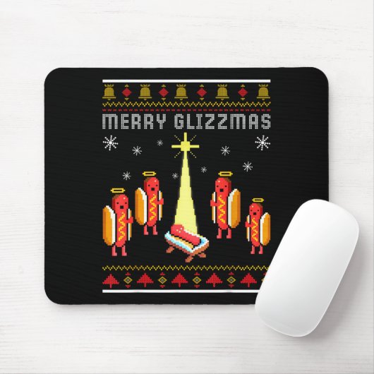 Merry Glizzmas Hot Dog Funny Ugly Christmas Sweate Muismat (Met muis)