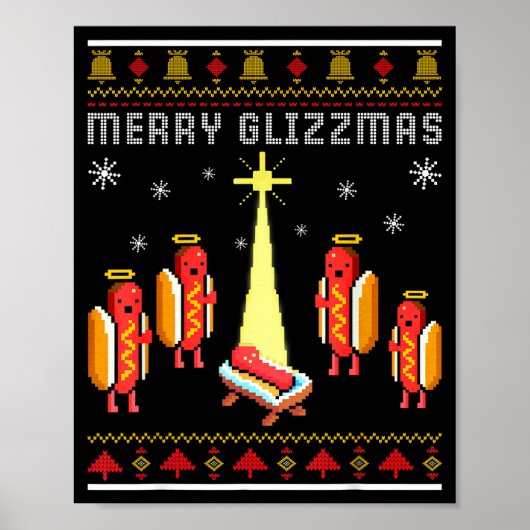 Merry Glizzmas Hot Dog Funny Ugly Christmas Sweate Poster (Voorkant)