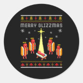 Merry Glizzmas Hot Dog Funny Ugly Christmas Sweate Ronde Sticker (Voorkant)