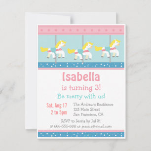 Merry Go Round, Carousel Birthday Party Invitation Kaart