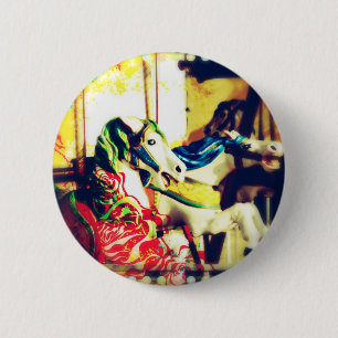 Merry-Go-Round Horses Summer Flashback Digital Art Ronde Button 5,7 Cm