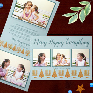 Merry Gold Blue Elegant Interfaith 5 Foto Drieluik Wenskaart