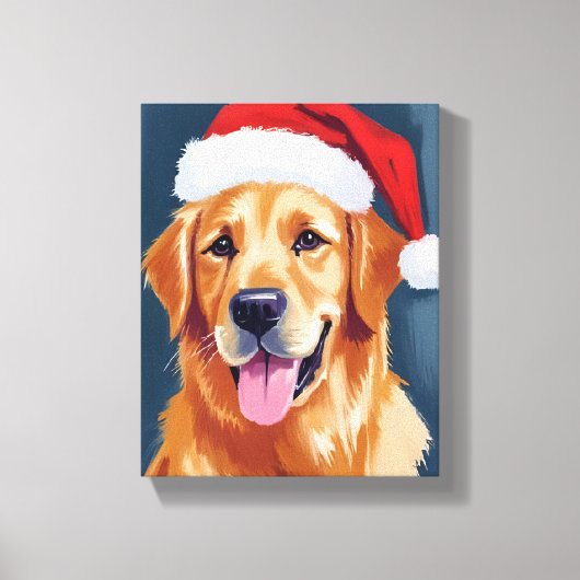 Merry Golden Retriever | Kerstman Hat Hond Kerstmi Canvas Afdruk (Voorkant)