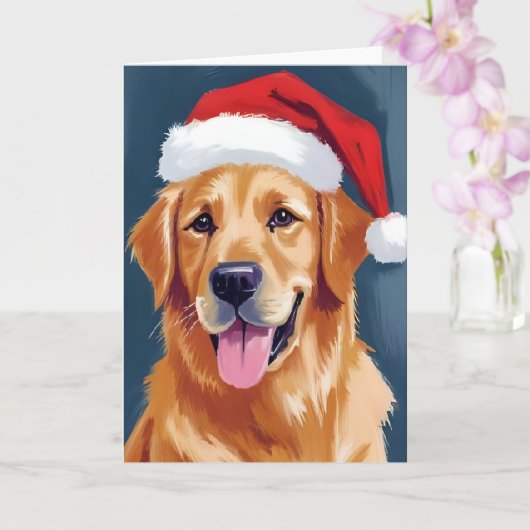 Merry Golden Retriever | Kerstman Hat Hond Kerstmi Kaart (Orchidee)