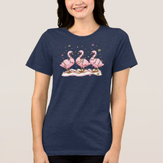 Merry Goose Escapade Roze Kerstverlichting Cadeau Tri-Blend Shirt