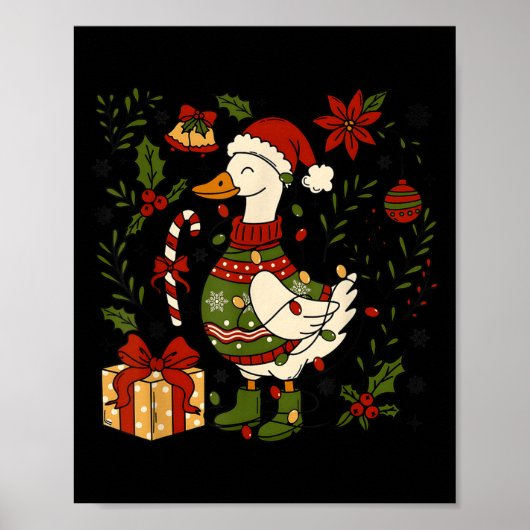 Merry Goosemas Christmas Lights Goose Duck Boho Fl Poster (Voorkant)