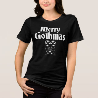 Merry Gothmas Black and White Candy Cane Heart Tri-Blend Shirt