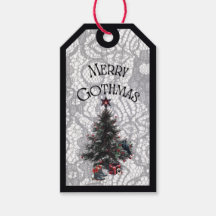 Merry Gothmas Tree With Present Gift Tag