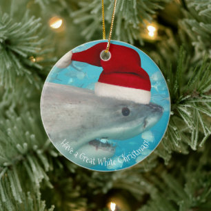 Merry Great White KerstShark Santa Hat Funny Keramisch Ornament