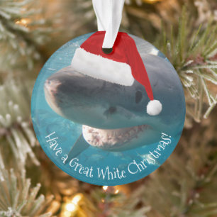 Merry Great White KerstShark Santa Hat Funny Ornament