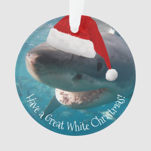 Merry Great White KerstShark Santa Hat Funny Ornament (voorkant)