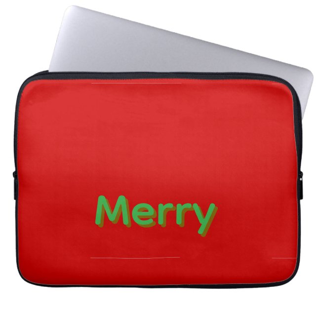 Merry Green Name on Red Laptop Sleeve (Voorkant)
