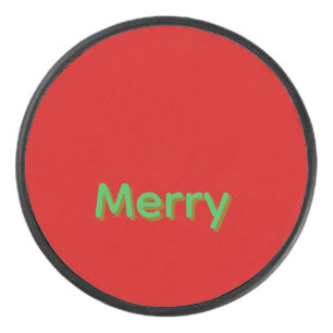 Merry Groene Naam op Rood Hockey Puck