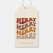 Merry Groovy Wavy Brown Typografie Kerst Cadeaulabel (Voorkant)