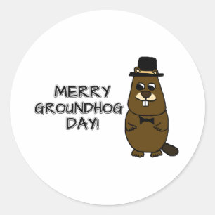 Merry Groundhog Day Ronde Sticker