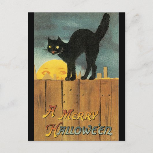  Merry Halloween Cat van Ellen Clapsaddle Briefkaart (Voorkant)