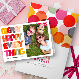 Merry Happy Alles Colorful Typografie Foto Feestdagen Kaart